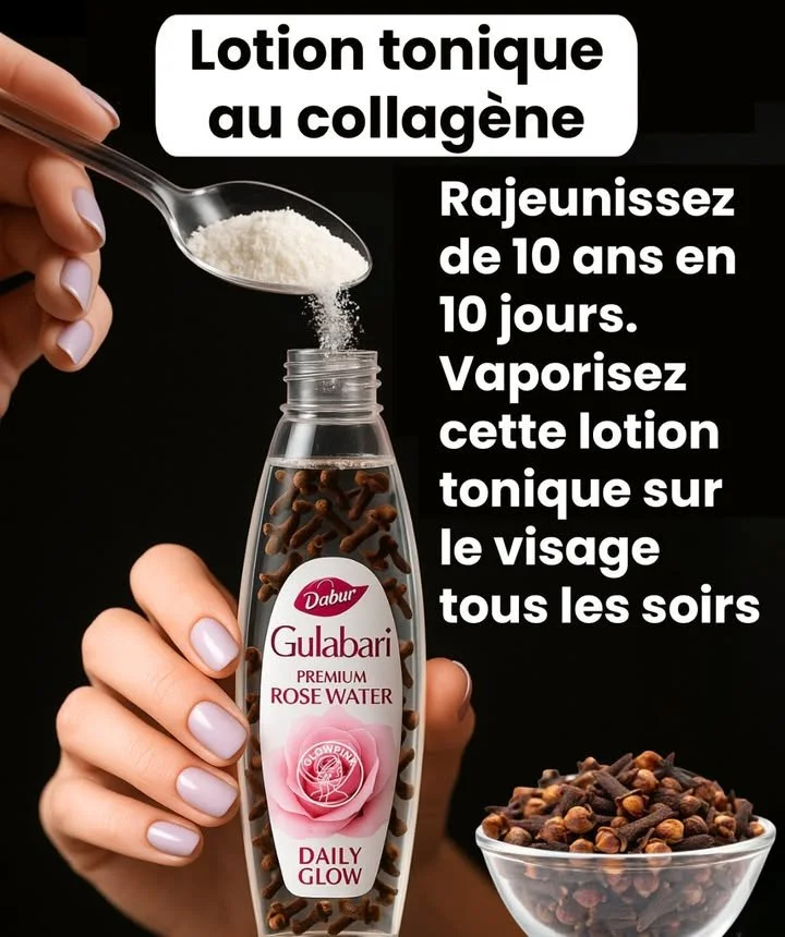 Lotion tonique maison à l’eau de rose, curcuma et clous de girofle pour la peau.