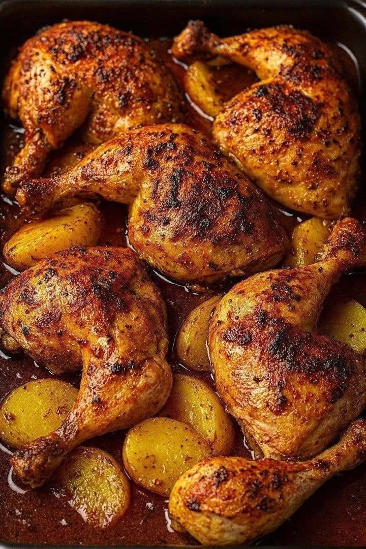 Savoureux poulet rôti doré et juteux, prêt à être dégusté avec des accompagnements.